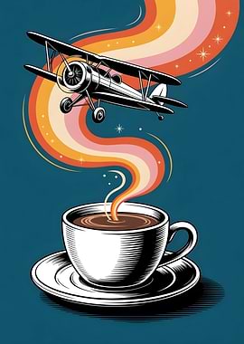 Coffee, Airplane, and Retro Rainbow