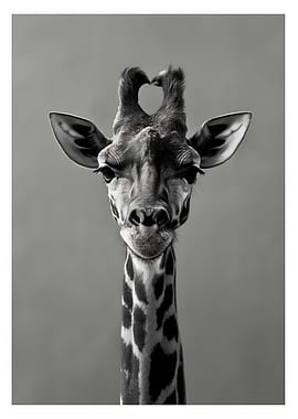 Giraffe Portrait with Heart-Shaped Hair
