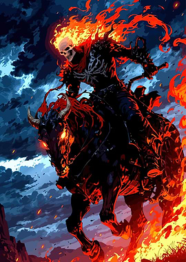 Skull Warrior on Flaming Bull