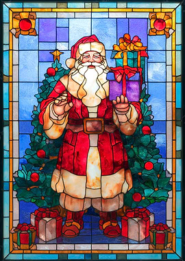Stained Glass Santa Claus with Gifts