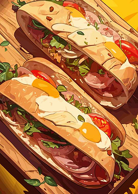 Two Delicious Sandwiches on Wooden Board
