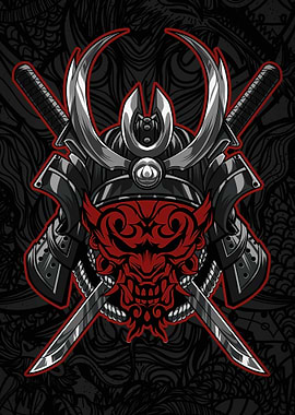Samurai Mask and Swords Illustration