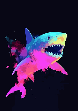 Colorful Shark Illustration on Black Background