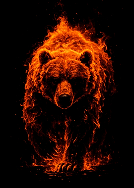 Flaming Bear on Black Background
