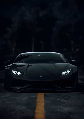 Sleek Black Lamborghini on Dark Road