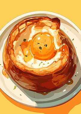 Egg in a Hole Pastry Illustration
