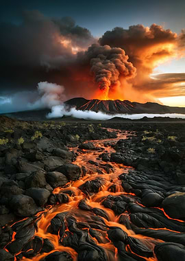 Volcanic Eruption with Lava Flow