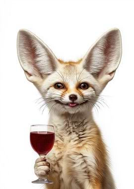 Fennec Fox with Wine Glass