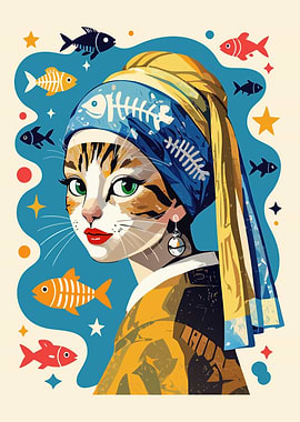 Cat with a Pearl Earring Parody