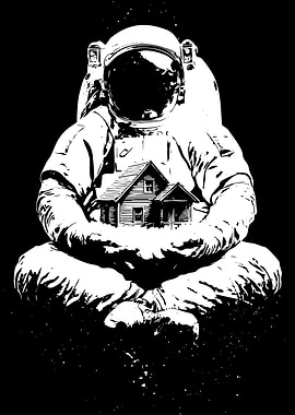 Astronaut Holding House in Space