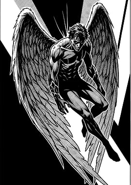 Winged Angel Figure in Black and White