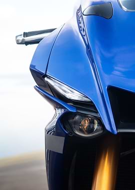 Blue Motorcycle Front View Close-Up