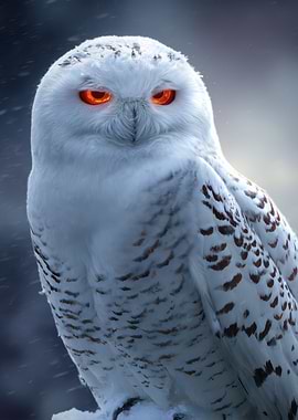 Snowy Owl with Glowing Eyes