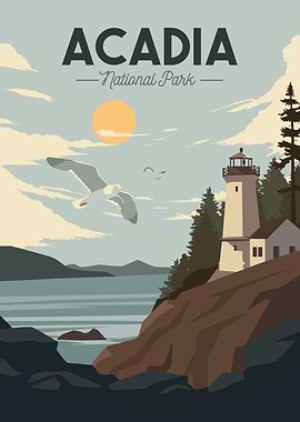 Acadia National Park Vintage Travel Poster