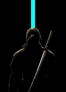 Samurai with Sword and Blue Light