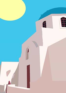 Santorini Architecture Minimalist Illustration