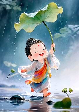 Happy Buddha Child Rain