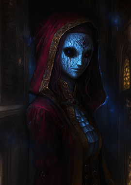 Mysterious Figure in Red Hood Devil Mask