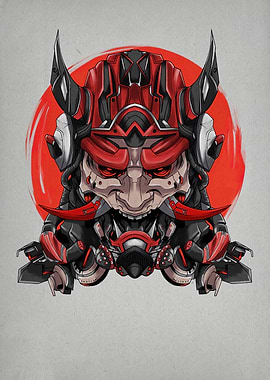 Cyberpunk Oni Mask Illustration