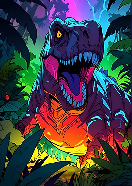 Colorful T-Rex in Jungle Illustration