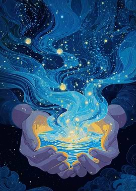 Hands Holding Water and Stars