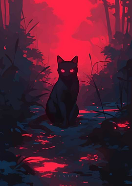 Black Cat in Red Forest