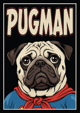 Pugman Superhero Cartoon Illustration