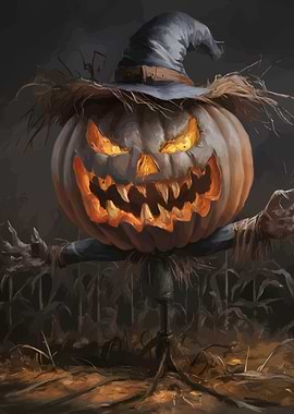 Halloween Pumpkin Scarecrow Illustration
