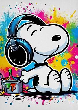 Snoopy with Headphones and Paint
