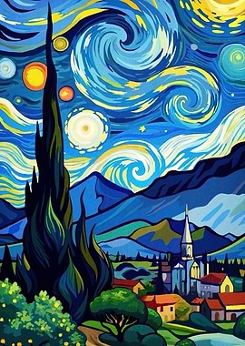 Starry Night Inspired Landscape