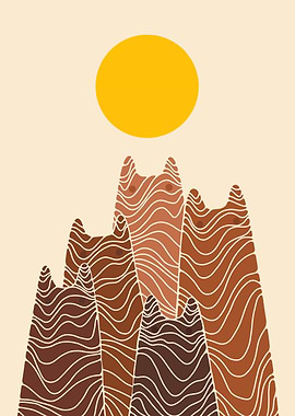 Abstract Mountain Cat Landscape with Sun