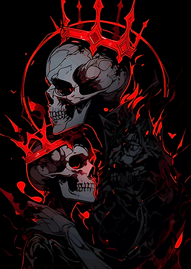 Crowned Skulls in Red and Black