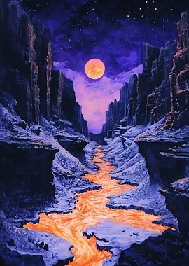 Lava River Canyon Under Moonlight