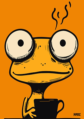 Cartoon Frog with Coffee Cup