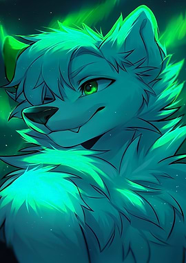 Furry Wolf Character with Green Aurora game