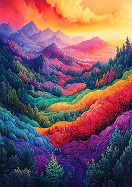 Colorful Mountain Landscape Painting