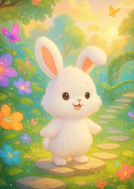 Cute Bunny Floral Garden