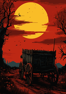 Spooky Wagon Under a Full Moon