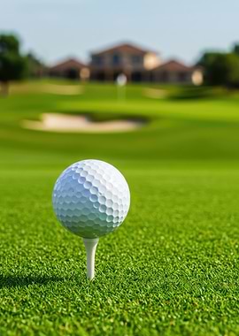 Golf ball on tee, green background