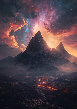 Majestic Mountains Under a Cosmic Sky