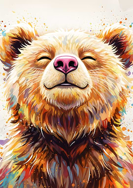 Smiling Bear Portrait with Watercolor Effect