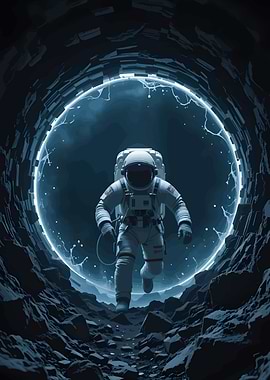 Astronaut Running Through Portal