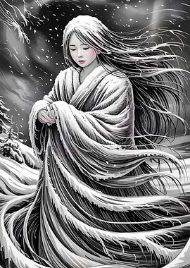 Snow Woman in Winter Landscape