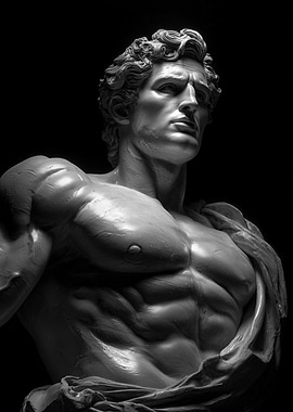 Classical Male Sculpture in Gray Tones