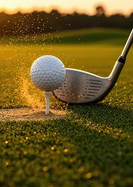 Golf ball on tee with club