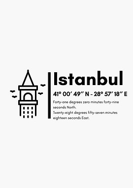 Istanbul Coordinates Minimalist Black and White