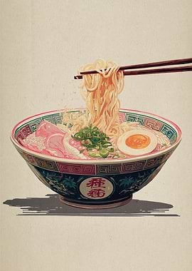 Ramen Bowl with Chopsticks Illustration