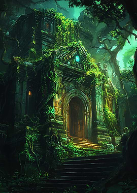 Overgrown Temple in Lush Forest