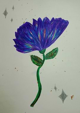 Blue Flower Drawing with Stars