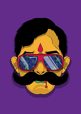 Cartoon Man with Sunglasses and Mustache